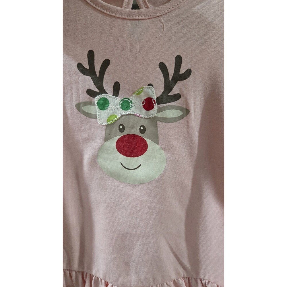 NWT Girls 18m Pink, Red, Green Holiday Reindeer Christmas Ruffle Outfit B9/10